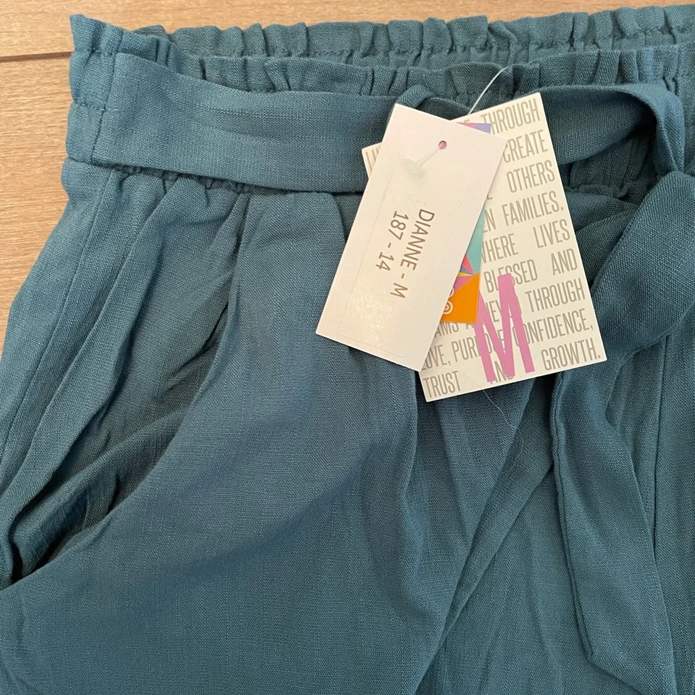 LuLaRoe Teal Wide Leg Tie Waist Pants - Picture 4 of 5